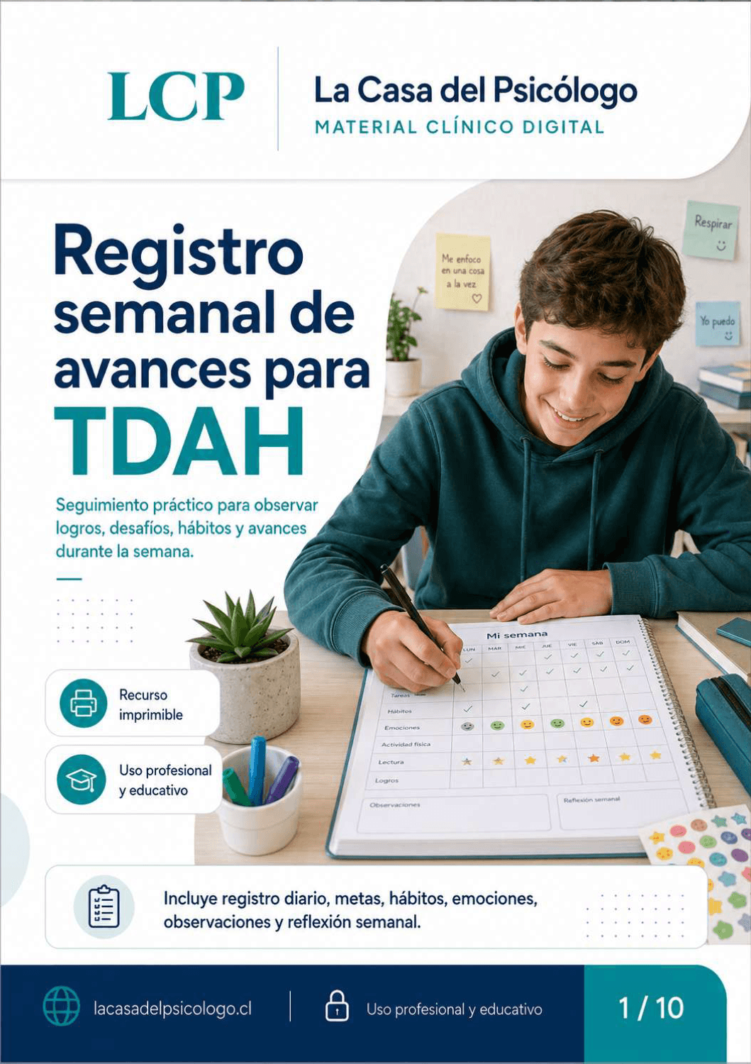 Registro semanal de avances para TDAH