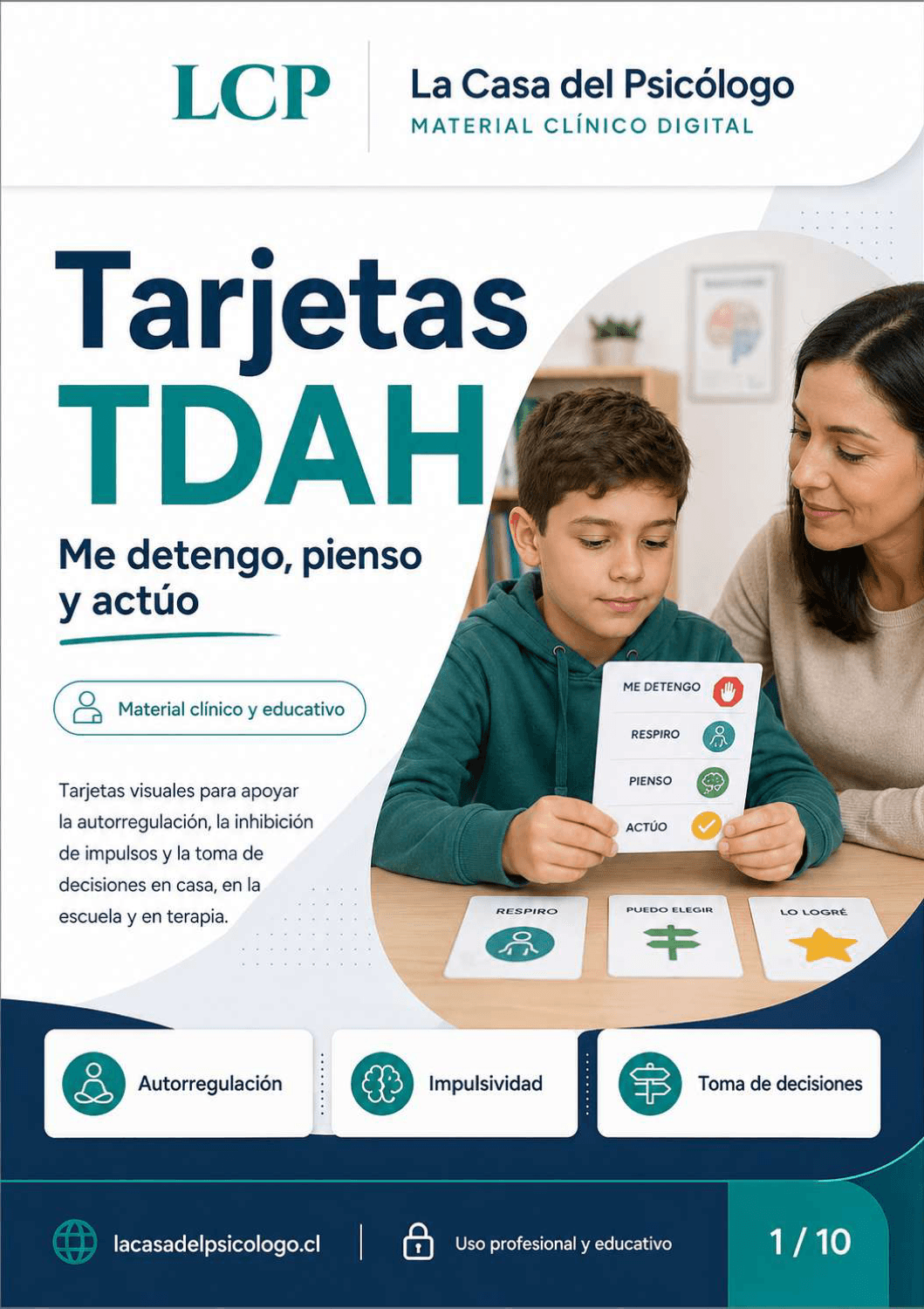 Tarjetas TDAH: Me detengo, pienso y actúo